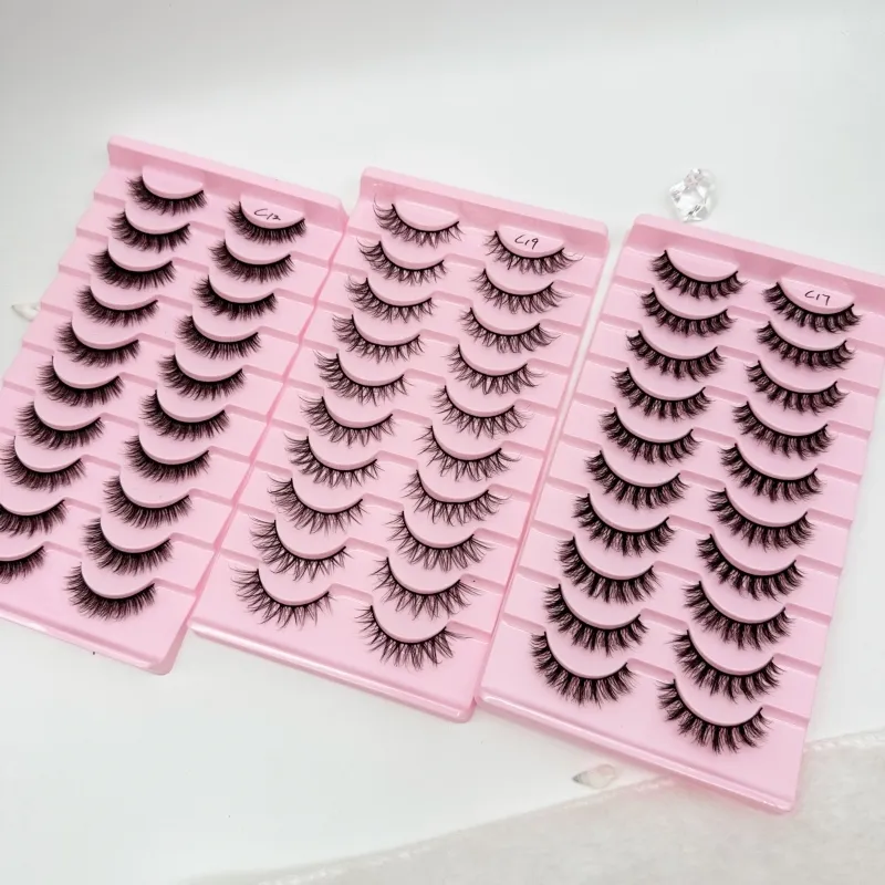 Wholesale invisible strip eyelashes faux mink lashes natural and fluffy 10 pairs synthetic eyelashes
