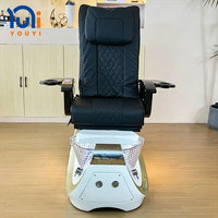 Fauteuil de pédicure de luxe avec bassin en verre, dossier inclinable électrique et massage pour salon de beauté des ongles