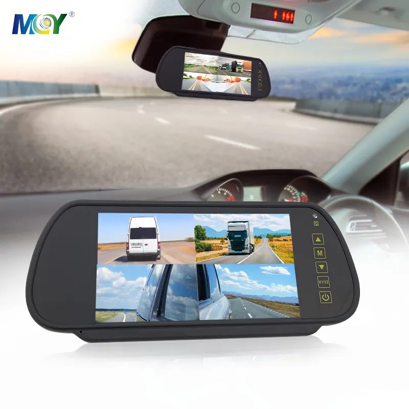4 Channel Quad Image 7'' Full Screen Car Mirror Camera Lcd Monitor In Rear View Mirror