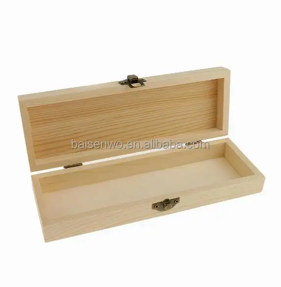 Kotak kemasan buatan tangan kayu pinus belum selesai dengan tutup berengsel kotak hadiah kayu pinus
