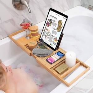 Estante de bambú para bañera, estante de almacenamiento multifuncional para baño, estante telescópico antideslizante para baño, estante para vinos al por mayor. - Product Image 3