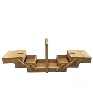 Organizador de caja de costura en voladizo de bambú de madera - Product Image 4