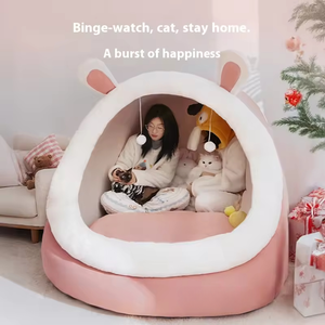 Premium peluş geri dönüşümlü katı desen Pet köpek yatağı kediler kış kullanımı için ısıtma nefes dayanıklı kapak ile sandık/Villa - Product Image 1