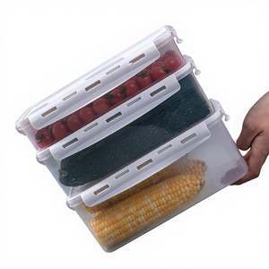 Rectangle PP Plastic Food <b>Container</b> Fridge Organizer with Silicone Sealed Lid <b>Stackable</b> <b>Storage</b> for Fruit & Vegetables - Product Image 2