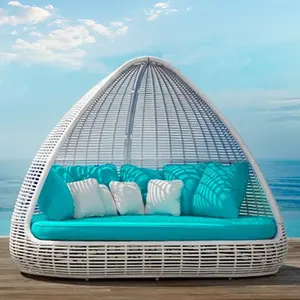 Nordic modern white rattan sun bed day bed furniture outdoor rattan / wicker beds with cushion