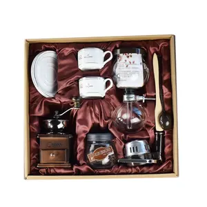 도매 고품질 에스프레소 메이커 커피 선물 세트 가정용 액세서리 syphon + burner + grinder + 2cups + barrel 선물 상자 T003