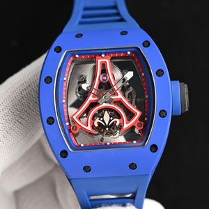 Montre en céramique Tourbillon édition limitée 2025, best-seller, design contrasté rouge et bleu, parfaite pour la collection de montres des hommes modernes - Product Image 1