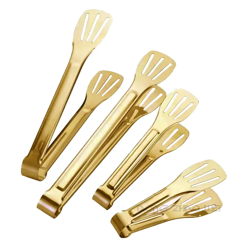 Restaurant Metal Tongs Cooking 5 7 9 12 Inches Food Clip Golden Kitchen Utensils Food Beverage 304 Stainless Steel Food Tongs
