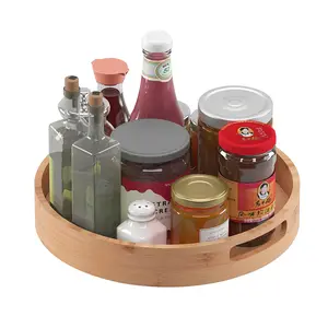 Bamboo rotating condiment rack with double handles kitchen rotating rack a new cross-border product has been launched