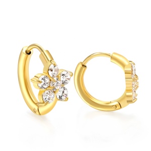 Stainless Steel 18k <b>Gold</b> <b>Plated</b> Fashion Hypoallergenic Waterproof Jewelry Zircon Flower <b>Earrings</b> huggies <b>Hoop</b> <b>Earrings</b> for Women - Product Image 1