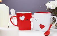 Lot de 2 Tasses à Café Créatives Doubles Grandes avec Cuillères pour Couples, Tasses en Céramique pour Lait, Eau, Thé