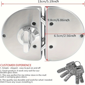 Cerradura de Puerta de Vidrio para Oficina, de Acero Inoxidable, con Doble Cerrojo Giratorio, Operada con Llave, para Vidrio de 1/2'' (10-12 mm), Resistente - Product Image 2