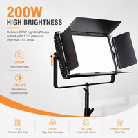 Projecteur de studio robuste 200W en alliage d'aluminium, 3 canaux, 1152 LED importées, CRI 97, bicolore, variateur DMX, température en temps réel