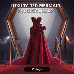 Robes de soirée Aso Ebi longues de <span class=keywords><strong>luxe</strong></span>, style sirène, avec appliques, perles et strass, couleur rouge, pour l'été, chic, pour anniversaire, bal de promo et fête - Product Image 2