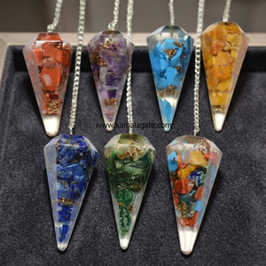Diamond Shape Handmade Through-Carved Amethyst Pendulum with 7 <b>Chakra</b> Colors Inlayed for Feng Shui Home Decoration - Product Image 6