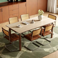 Ensemble de table à manger en bois massif minimaliste moderne avec plateau en pierre frittée, table de cuisine rectangulaire pour la maison, meubles de restaurant
