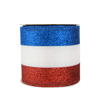 Rubans OKAY 63 mm en polyester avec bordure métallique, ruban à motif d'étoile pour les célébrations de la fête nationale, bricolage et emballage cadeau