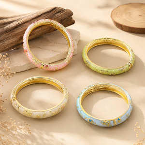 Hot Sales Chinese Style Christian Travel Gift Color Drop Spring Open <b>Bracelet</b> Peony Cloisonne Vintage Enamel <b>Bangles</b> Party Alloy - Product Image 1