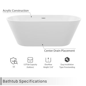 Sarlai Group, bañera acrílica independiente de 63 pulgadas, diseño portátil ecológico, forma rectangular, cromo blanco brillante - Product Image 4