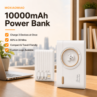 Mini batterie externe 10000mAh avec 4 câbles intégrés, charge rapide 10W, ultra-légère 180g, ODM/OEM, vente en gros, usine source, logo personnalisé