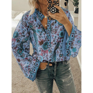 Blusa Fall Fashion Long Sleeve Woman <strong>Plus</strong> <strong>Size</strong> Floral Print Tshirts and <strong>Tops</strong> Turn Down Collar Long <strong>Tops</strong> for Women Blouses - Product Image 2