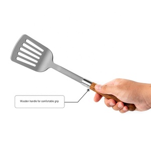 Mango de madera para el hogar y la cocina, 8 Uds., herramientas de cocina antiadherentes grises, juego de utensilios de nailon - Product Image 4