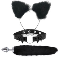 Mignon bandeau sexy avec queue de renard en métal anal godemichet anal collier mamelon clip BDSM cosplay ensemble pour couple femmes