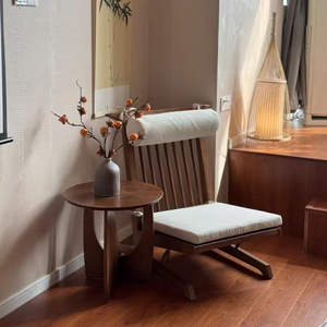 Fauteuil inclinable en bois massif de style japonais, dossier haut, pour balcon ou maison d'hôtes, design Wabi Sabi - Product Image 4