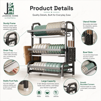 Égouttoir à vaisselle 3 niveaux en acier inoxydable de 42 cm, organisateur de cuisine, support pour assiettes et bols, égouttoir de comptoir avec porte-ustensiles