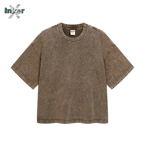 T-shirt unisexe de luxe 100 % coton tricoté, haute qualité, logo vintage personnalisé, effet délavé, coupe oversize, délavé à l'acide, couleur unie, grammage lourd - Product Image 3