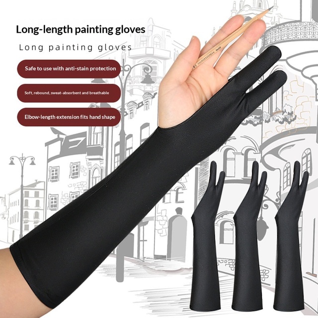 Melenlt Two Finger Artist Glove Anti Smudge Drawing Glove for Digital Art Painting Sketching Long Sleeve