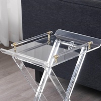 Tables d'appoint pliantes modernes en acrylique pour salon, chambre, hall - Petites tables d'appoint transparentes avec poignée, montage facile, mobilier de maison
