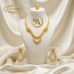 Ethiopian Inspired Gold Plated Statement <b>Necklace</b> Earrings <b>Ring</b> Set Fashion <b>Necklace</b> - Product Image 1