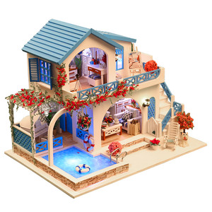 ไม้ขนาดเล็กร้อนขายของเล่นไม้ที่มีสีสันบ้านตุ๊กตาไม้ของเล่นเด็กสวน Diy ขนาดเล็กตุ๊กตาบ้านดอกไม้