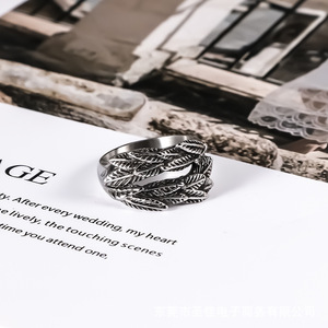 แหวนเหล็กไทเทเนียมรูปทรงขนนกสองชั้นเครื่องประดับของผู้ชายของขวัญ SA1101 - Product Image 1