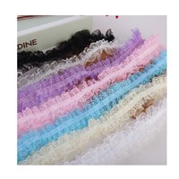 Bande de dentelle plissée double couche élastique en mélange de polyester de 4 cm, motif uni, pour accessoires capillaires et coiffes pour enfants, artisanat DIY