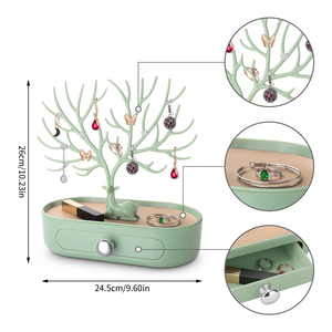 ที่จับที่สะดวกเขากวางพลาสติกสีเขียวและเครื่องหนังเครื่องประดับต้นไม้ยืนจัดระเบียบต่างหูแหวนแสดงทาวเวอร์ลิ้นชักถาดเครื่องประดับ - Product Image 3