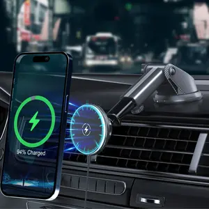 Ímã de carregamento rápido 15W para painel do carro, suporte para celular, carregador sem fio com suporte magnético para iphone e carro