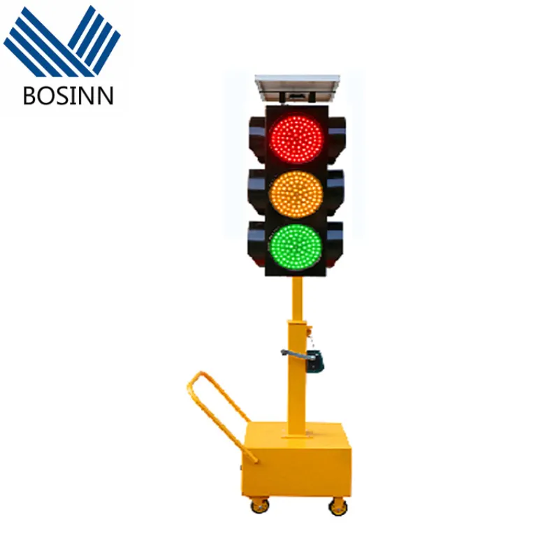 Luz de tráfico Solar móvil, lámpara de advertencia de tráfico portátil, 4 lados, cruce de señal de carretera