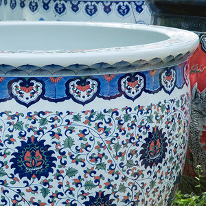 Chinois ancienne porcelaine bleu et blanc motif de fleurs fait à la main article décoratif Style Vintage Pot de poisson <span class=keywords><strong>extérieur</strong></span> balcon arbre réservoir - Product Image 3