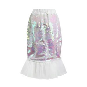 Set Gonna Lucida per Bambine con Paillettes, Tulle a Sirena, Orlo Arricciato, Iridescente, Aderente, con Fiocco, Vita Elastica, per Feste Danzanti, Rosa - Product Image 2