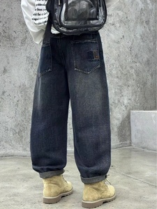 กางเกงคาร์โก้ขาตรงทรงหลวมสำหรับวัยรุ่นแถบรัดกลางแบบยืดหยุ่นผ้าไม่ยืดสีทึบมีกระเป๋าสีจาง - Product Image 5