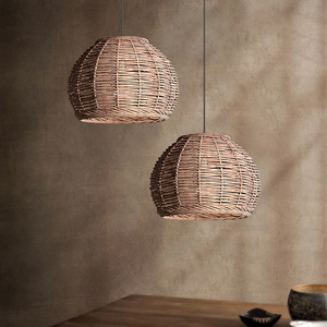 Lustre rétro en rotin E27, lampe suspendue ronde à LED pour salle à manger, salon, maison d'hôtes, magasin, luminaire de style japonais - Product Image 3
