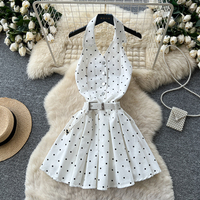 Robe d'été douce à bretelles fines, coupe trapèze, mini, sans manches, à pois, dos nu pour femme
