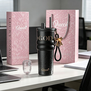 Lucky Snake Queen Stainless Steel Tumbler 316 Thermal Insulation <b>Cup</b> With <b>Straw</b> And Handle For Gifts - Product Image 3