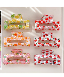 Shes กิ๊บหนีบ<span class=keywords><strong>ผม</strong></span>อะคริลิคทรงสี่เหลี่ยมลายผลไม้สดสำหรับผมหนากิ๊บหนีบ<span class=keywords><strong>ผม</strong></span>ทรงครึ่งขามาใหม่ - Product Image 4