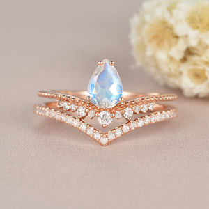 Bijoux en argent 925 avec pierre de lune arc-en-ciel, magnifique bague en pierre de lune de forme poire - Product Image 3