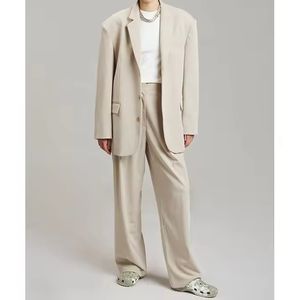 Giacca da donna Beige a medio peso vestibilità oversize Silhouette imbottita sulle spalle con patta tasche anteriori con bottone sul davanti <span class=keywords><strong>blazer</strong></span> oversize - Product Image 5