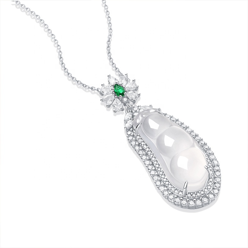 HMOIS Peas Design Custom Jade Stone Price White Natural Jade Chalcedony Pendants for Girls