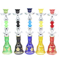 Ventes directes d'usine vente chaude couleur mélangée narguilés en verre moyen shisha avec bouteille de base à motif étoile à cinq branches